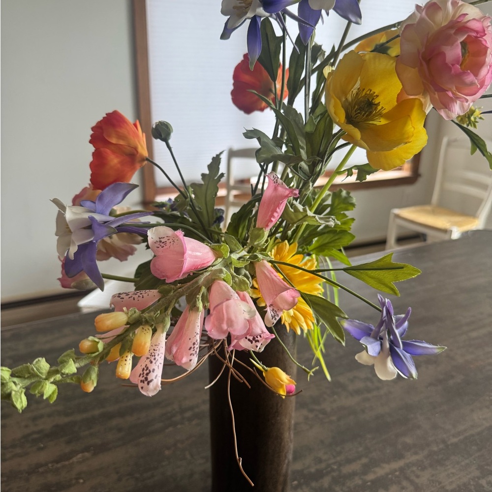 Boutique Realistic Wildflower Artificial Mixed Floral Arrangement in Brown Vase